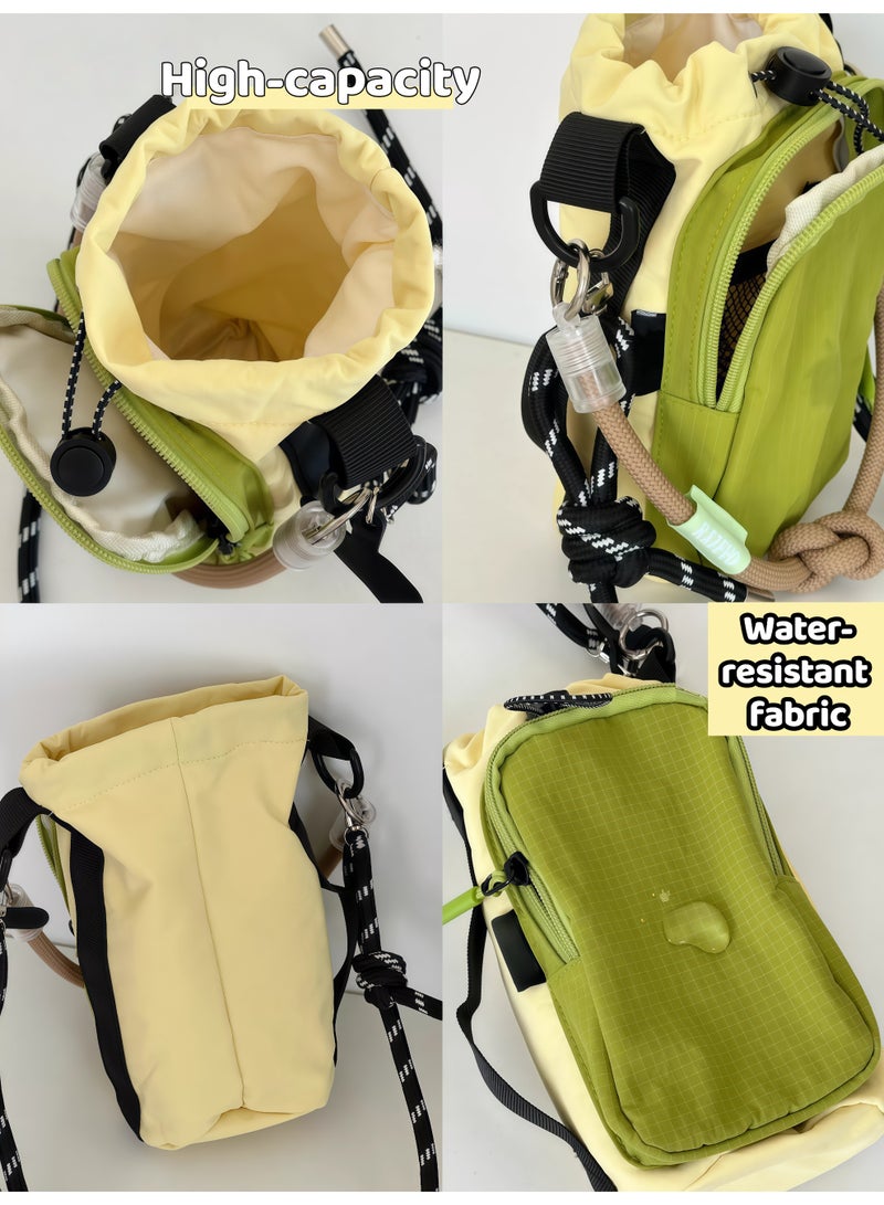 Water Bottle Holder with Strap, Water Bottle Carrier Bag, Insulated Water Bottle Sling Bag - Fashion Two-Tone Drawstring Backpack with Dedicated Phone & Bottle Pockets for City Commute, Day Out, Campus - Image 3
